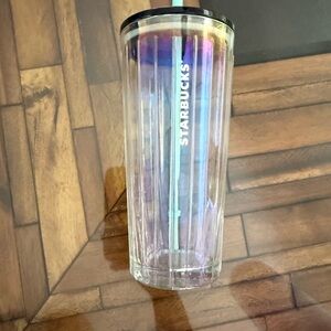 Starbucks Iridescent Clear Tall Tumbler with Lid and Aqua Straw